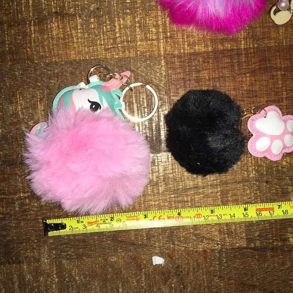 Faux Fur Pom Pom Keychain Bag Charms Assorted Wholesale LOT OF 16 Purse Charm